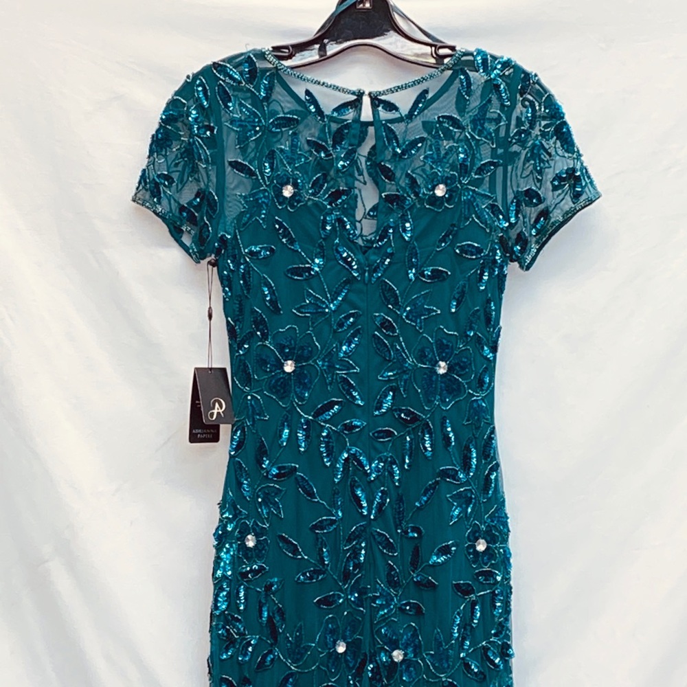 Adrianna Papell beaded Floral short sleeves Godet long dress - Picture 4 of 8